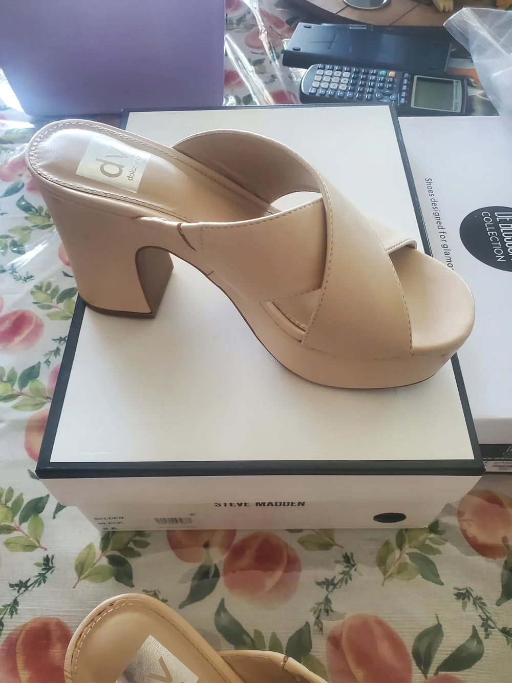 DV Tan Beige Platform Crossover Slide Heels Size 7.5